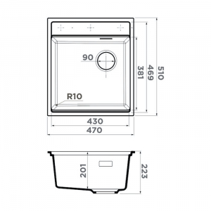 Omoikiri YORU 47-U SIDE-WH 